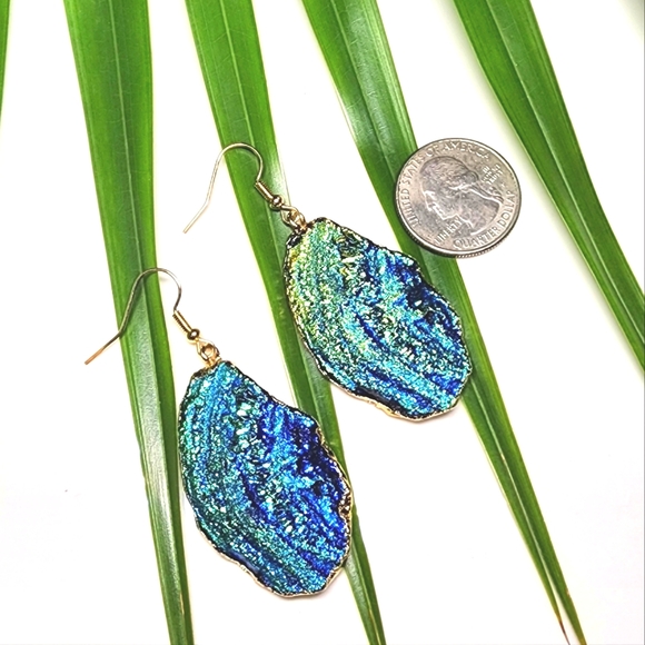 Druzy Blue,Green & Gold Dangle Earrings Anthropologie NWT - Picture 3 of 4